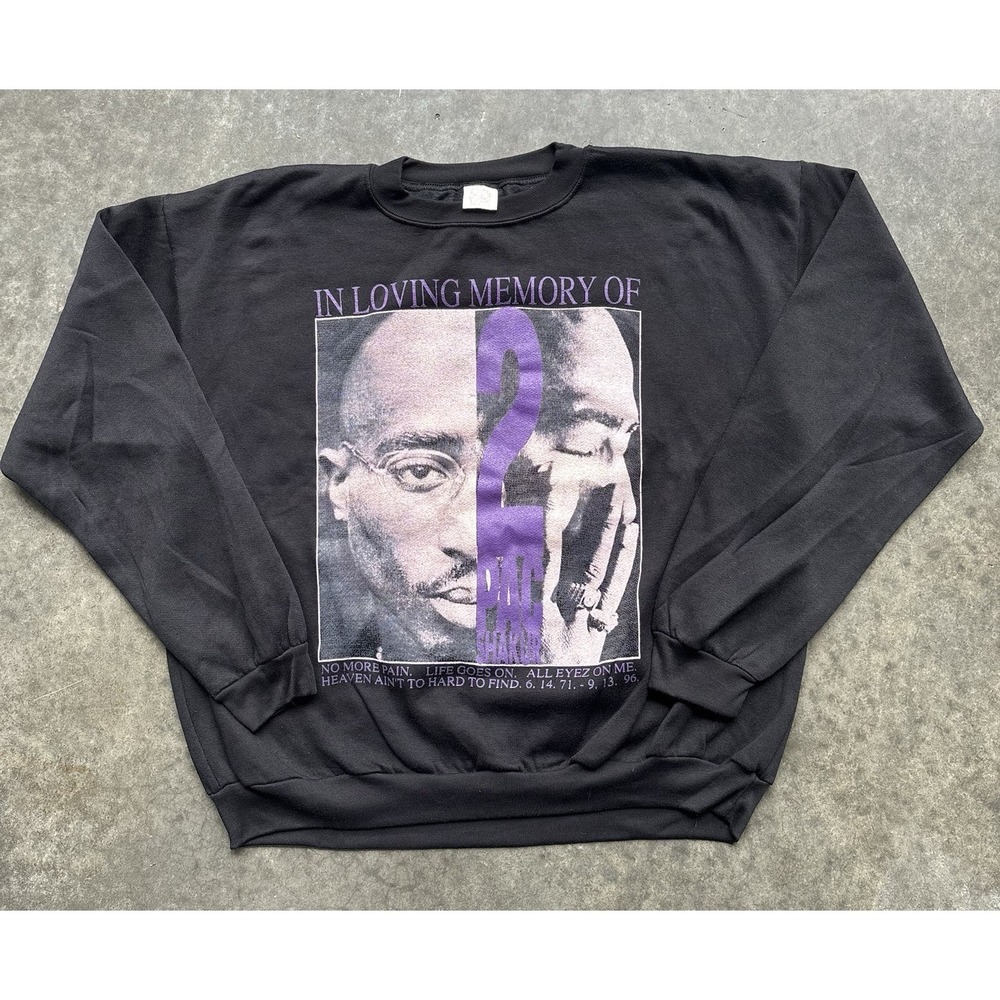 RARE VTG 90s Tupac Shakur In Loving Memory Of Memorial Rap Crewneck Sweater XL